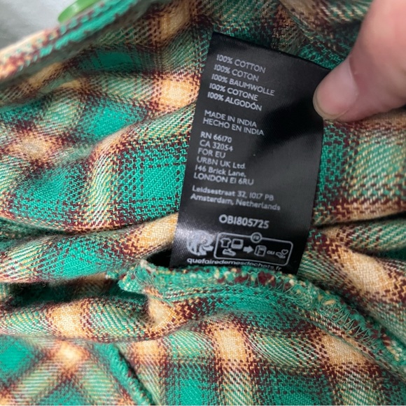 NWT XL BDG green flannel plaid Shacket/shirt with raw seam/hemline - Picture 12 of 16
